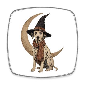 Dalmatian Witch Crescent Moon T-Shirt Halloween - Square fridge magnet - white - Front