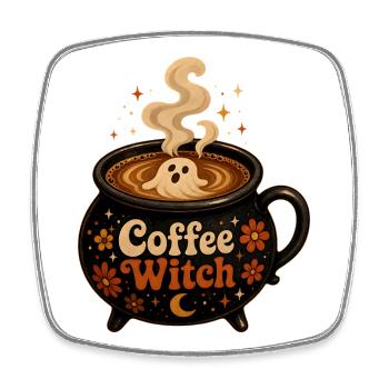 Coffee Witch Cauldron T-Shirt Coffee Ghost - Square fridge magnet - white - Front