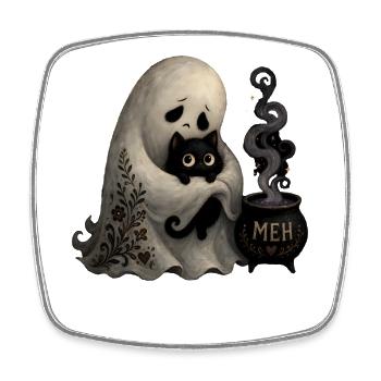 Ghost Cat Cauldron MEH T-Shirt Halloween - Square fridge magnet - white - Front