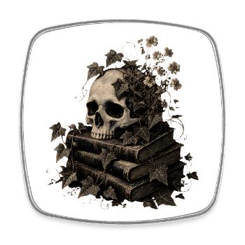 Skull on Books T-Shirt Dark Academia Goth - Square fridge magnet - white - Front