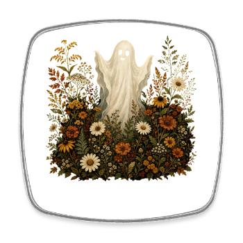 Sweet Ghost Halloween Flowers Autumn Motif - Square fridge magnet - white - Front