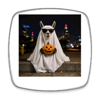 Funny Halloween Llama with Pumpkin T-Shirt Pullover Hoodie - Square fridge magnet - white - Front