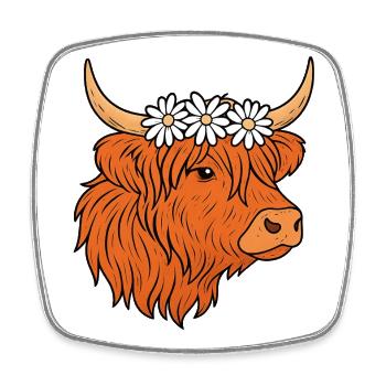 Scottish Highland cattle with daisies - Square fridge magnet - white - Front