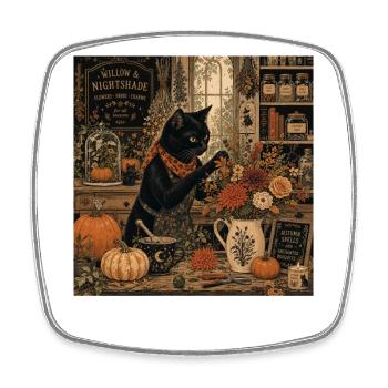 Black Cat Floral Shop T-Shirt Vintage Goth - Magnet carré - blanc - Devant
