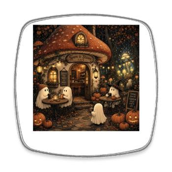 Café Maison Champignon Murale rétro Décoration d’automne des Fantômes - Magnet carré - blanc - Devant