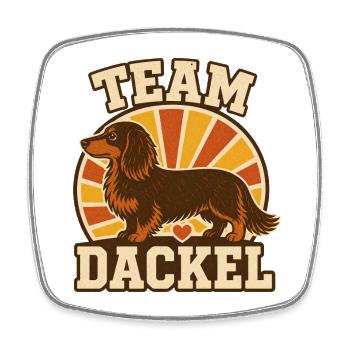 Équipe teckel – Drôle de diction d’amour pour chiens - Magnet carré - blanc - Devant
