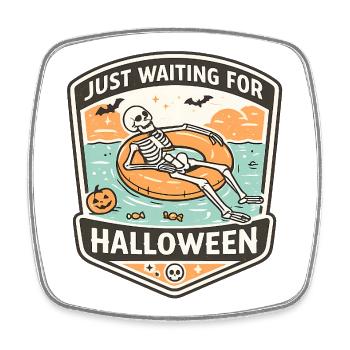 Attendant l’anticipation du squelette d’Halloween - Magnet carré - blanc - Devant