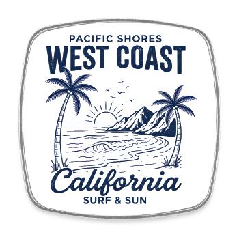 Surf Vintage de la côte ouest de la Californie - Magnet carré - blanc - Devant