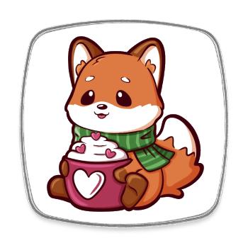 Renard câlin avec une tasse et une écharpe en forme de cœur - Magnet carré - blanc - Devant