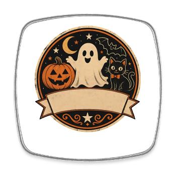 T-shirt Chat Citrouille Fantôme Halloween Rétro - Magnet carré - blanc - Devant