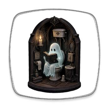 Ghost On Toilet T-Shirt Halloween Book - Square fridge magnet - white - Front