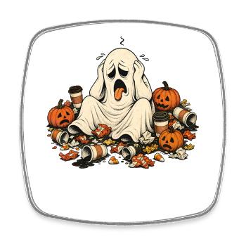 Halloween Ghost Coffee Pillow for Morning Grouches - Square fridge magnet - white - Front