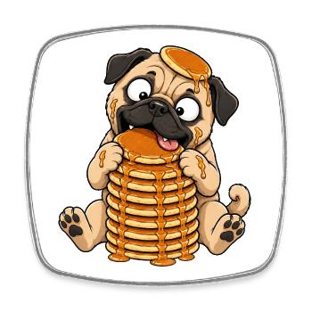 Carlin avec des pancakes Dessin animé drôle - Magnet carré - blanc - Devant