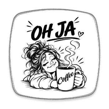 Coffee Oh Yes Cartoon - Square fridge magnet - white - Front