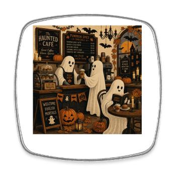 Mode café d’Halloween avec des fantômes et des citrouilles - Magnet carré - blanc - Devant