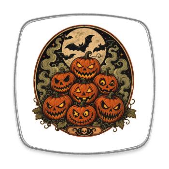 Spooky Halloween pumpkins with bats - Square fridge magnet - white - Front