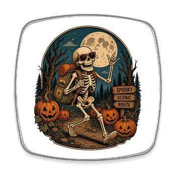 Vintage Halloween Pumpkin Skeleton Retro Outdoor Fan - Square fridge magnet - white - Front