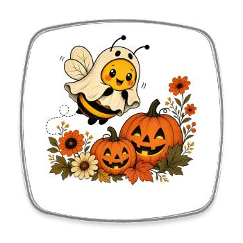 Halloween Bee as a Ghost with Pumpkin T-Shirt - Square fridge magnet - white - Front