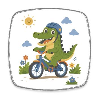 Crocodile faisant du vélo avec un casque - Magnet carré - blanc - Devant