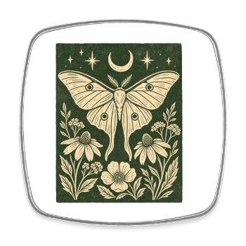 Papillon Mystique, Fleurs de Lune, Nature Vintage - Magnet carré - blanc - Devant