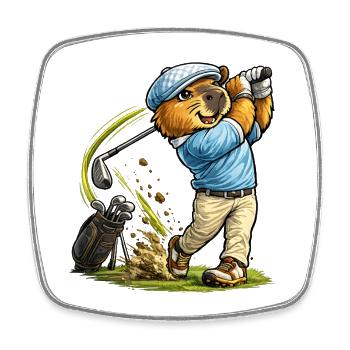 Un capybara doux au golf - Magnet carré - blanc - Devant