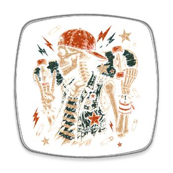 Skater Skeleton Rocker Skateboard Vintage Halloween - Square fridge magnet - white - Front