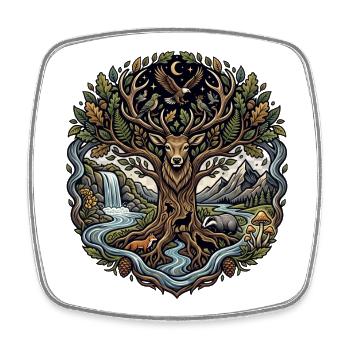 Moon Forest Deer with River Landscape - Square fridge magnet - white - Front