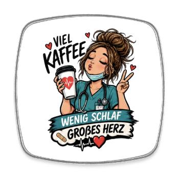 Wenig Schlaf Großes Herz – Krankenschwester - Viereckiger Kühlschrankmagnet - Weiß - Vorne