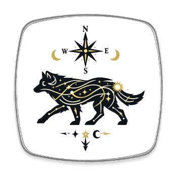 North Star Wolf with Star Paths - Square fridge magnet - white - Front