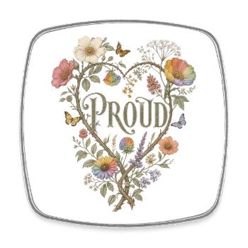 Proud Floral Heart T-Shirt LGBTQ Pride Vintage - Square fridge magnet - white - Front