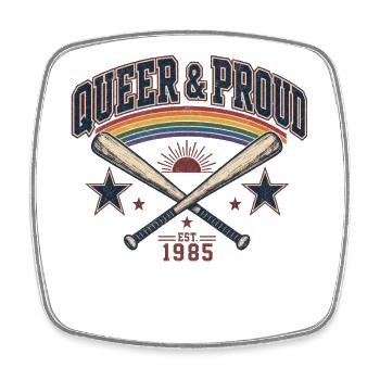 Queer & Proud Baseball T-Shirt Vintage Pride Retro - Square fridge magnet - white - Front
