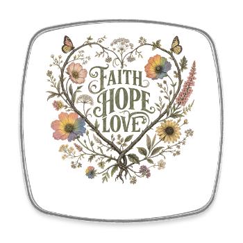 Faith Hope Love Botanical Heart Hoodie Vintage - Square fridge magnet - white - Front
