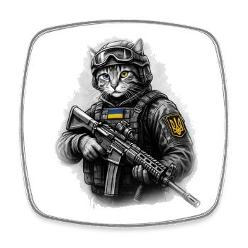 Ukrainian Cat in Tactical Gear - Square fridge magnet - white - Front