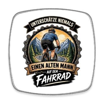 Unterschätze NIEMALS alten Mann auf dem Fahrrad - Viereckiger Kühlschrankmagnet - Weiß - Vorne