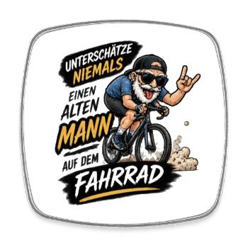 Nie Unterschätze Mann am Fahrrad - Viereckiger Kühlschrankmagnet - Weiß - Vorne
