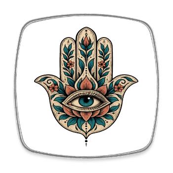 Blaue Blumen-Hamsa-Zentralauge, Hand von Fatima - Viereckiger Kühlschrankmagnet - Weiß - Vorne