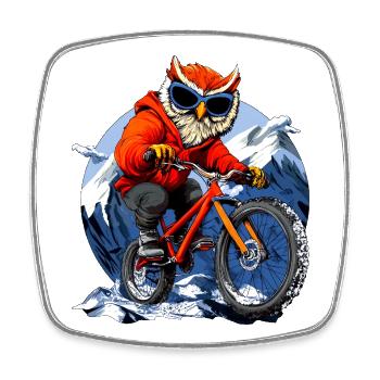 Eulen Mountainbiker / Bike Eule - Viereckiger Kühlschrankmagnet - Weiß - Vorne