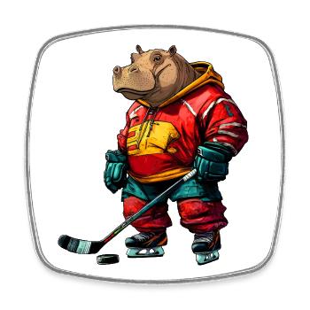 Nilpferde Eishockeyspieler / Hockey Flusspferd - Viereckiger Kühlschrankmagnet - Weiß - Vorne