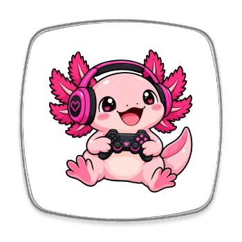 Gaming Axolotl – Zocker Wassermonster - Viereckiger Kühlschrankmagnet - Weiß - Vorne