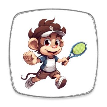 Tennis spielender Affe Schimpanse Cartoon - Viereckiger Kühlschrankmagnet - Weiß - Vorne