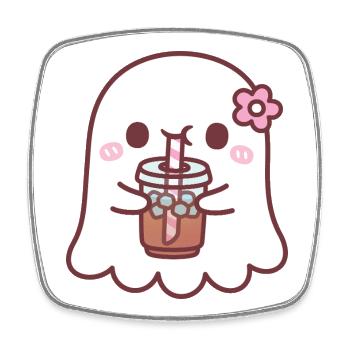 Süßer Geist mit rosa Blume trinkt Eiskaffee - Viereckiger Kühlschrankmagnet - Weiß - Vorne