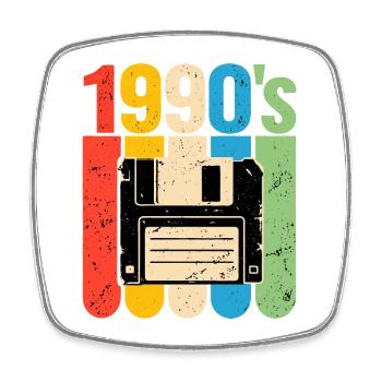 1990er Retro Computer Nostalgie mit Diskette - Viereckiger Kühlschrankmagnet - Weiß - Vorne