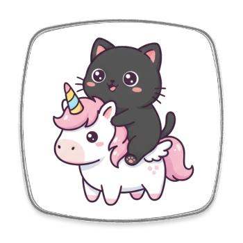 Katze auf Einhorn - Viereckiger Kühlschrankmagnet - Weiß - Vorne