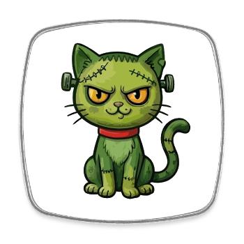 Grüne Zombie-Katze - Viereckiger Kühlschrankmagnet - Weiß - Vorne