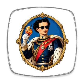 Ludwig II. – König mit Cocktail - der „Kini“ - Viereckiger Kühlschrankmagnet - Weiß - Vorne