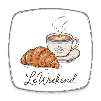 Le Weekend  Französisches Frühstück mit Croissant - Viereckiger Kühlschrankmagnet - Weiß - Vorne