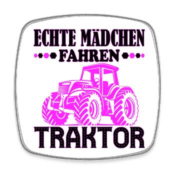 Echte Mädchen Fahren Traktor - Viereckiger Kühlschrankmagnet - Weiß - Vorne