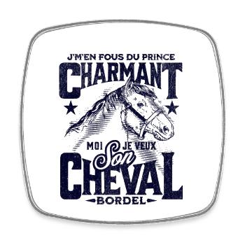 Cheval - Tête Cheval Humoristique - Magnet carré - blanc - Devant