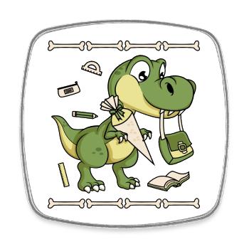 Schulkind Dino Schultüte Schultasche Buch Schule - Viereckiger Kühlschrankmagnet - Weiß - Vorne