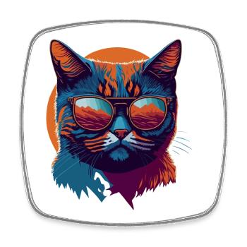 Rebel Paws: Retro Katze T-Shirt Art - Viereckiger Kühlschrankmagnet - Weiß - Vorne